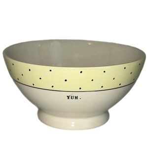 Rae Dunn YUM Yellow With Black Polka Dot Snack Cereal Footed Bowl 5.5’’